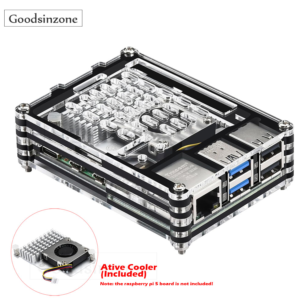 Raspberry Pi 5 8Gb Kit - حافظة أكريليك مع مبرد نشط ،